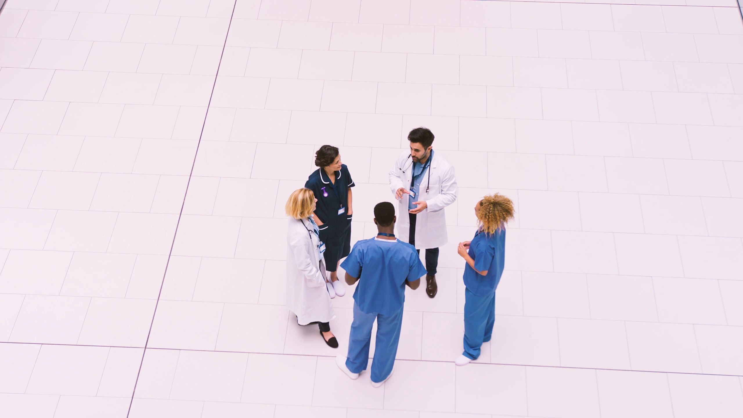 Healthcare professionals collaborating in a modern facility